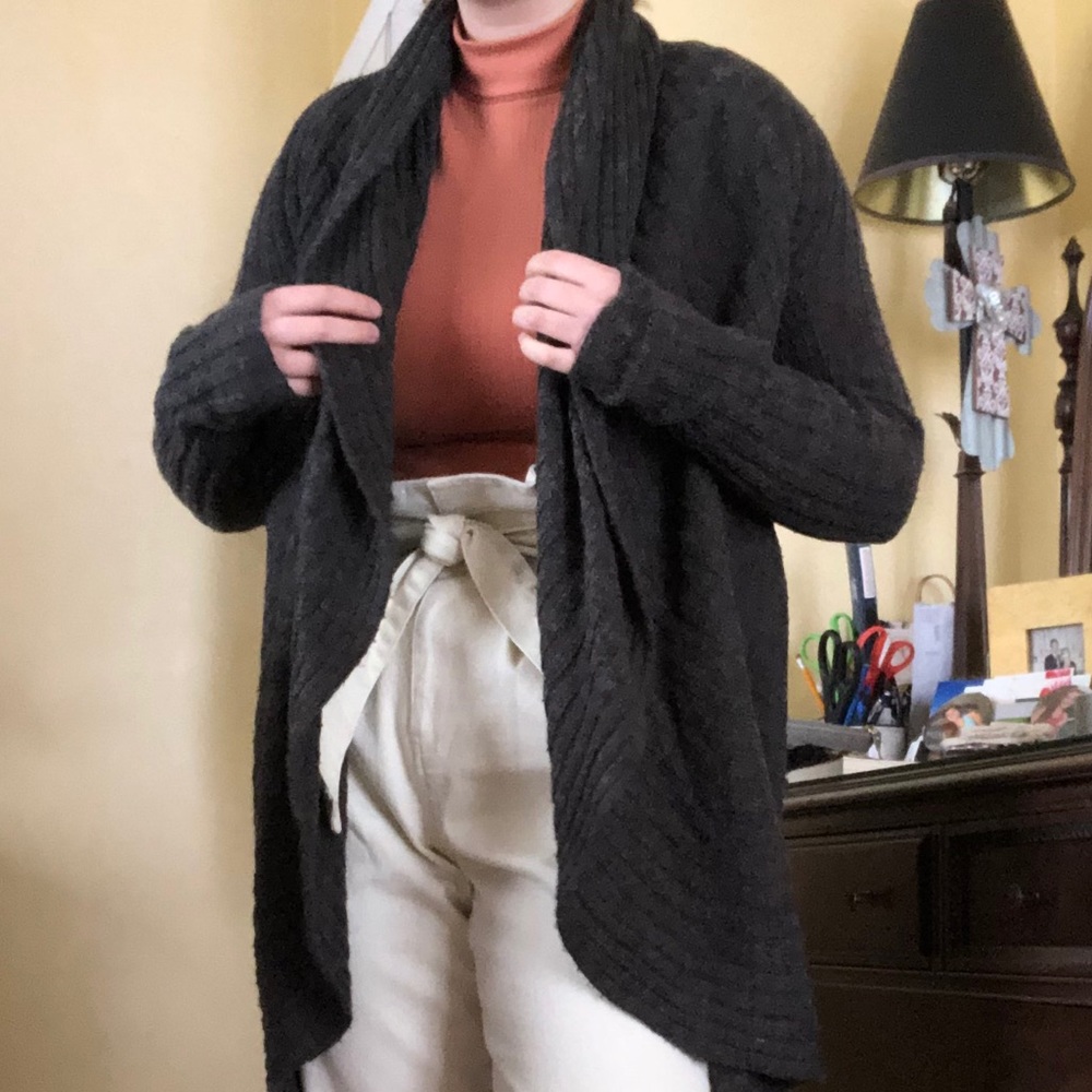 dark gray cardigan sweater